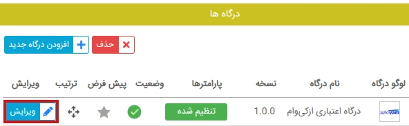 ویرایش تنظیمات درگاه ازکی وام