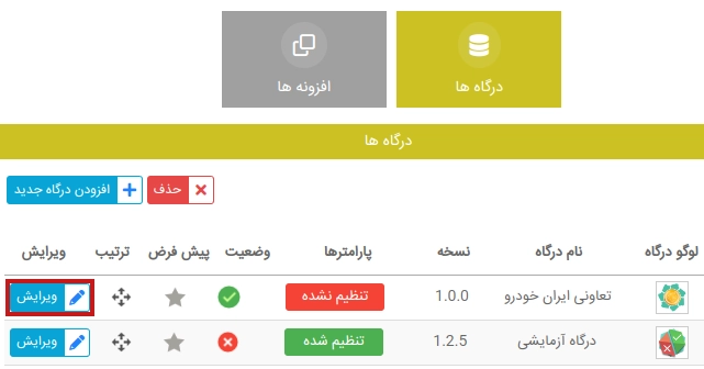 ویرایش تنظیمات درگاه پرداخت تعانی کارکنان ایران خودرو