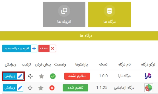 ویرایش درگاه تارا